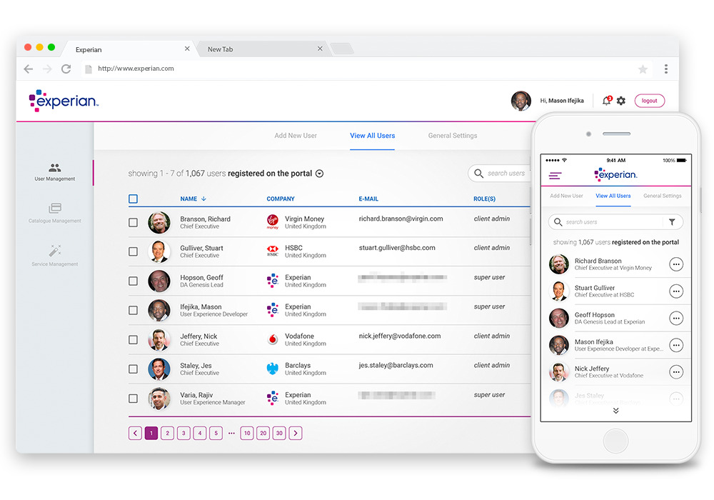 Experian Desktop Web App and Mobile App for iOS and Android